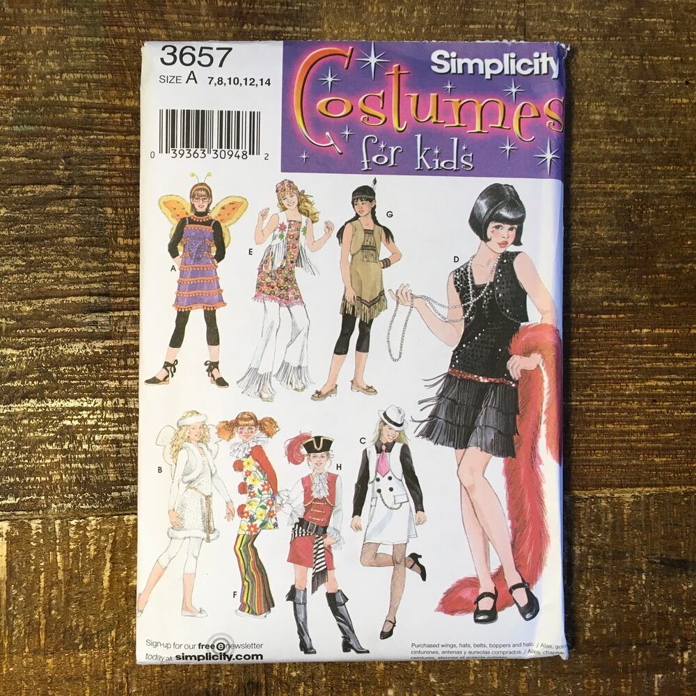 Simplicity Sewing Pattern 3657 Girls Dress up Halloween Costume 7-14 UNCUT